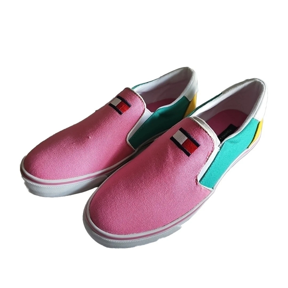 Tommy Hilfiger Pink and Teal Slip-On Sneakers